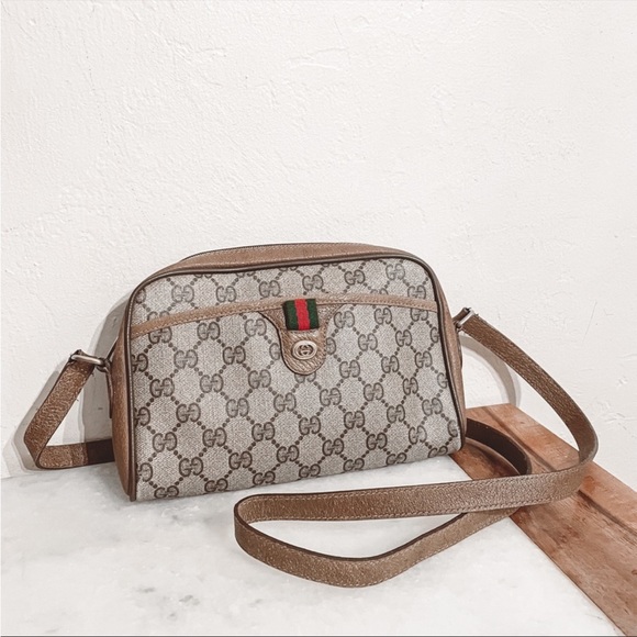 Gucci Handbags - GUCCI Vintage GG Supreme Monogram Canvas Leather Ophidia Crossbody Shoulder Bag